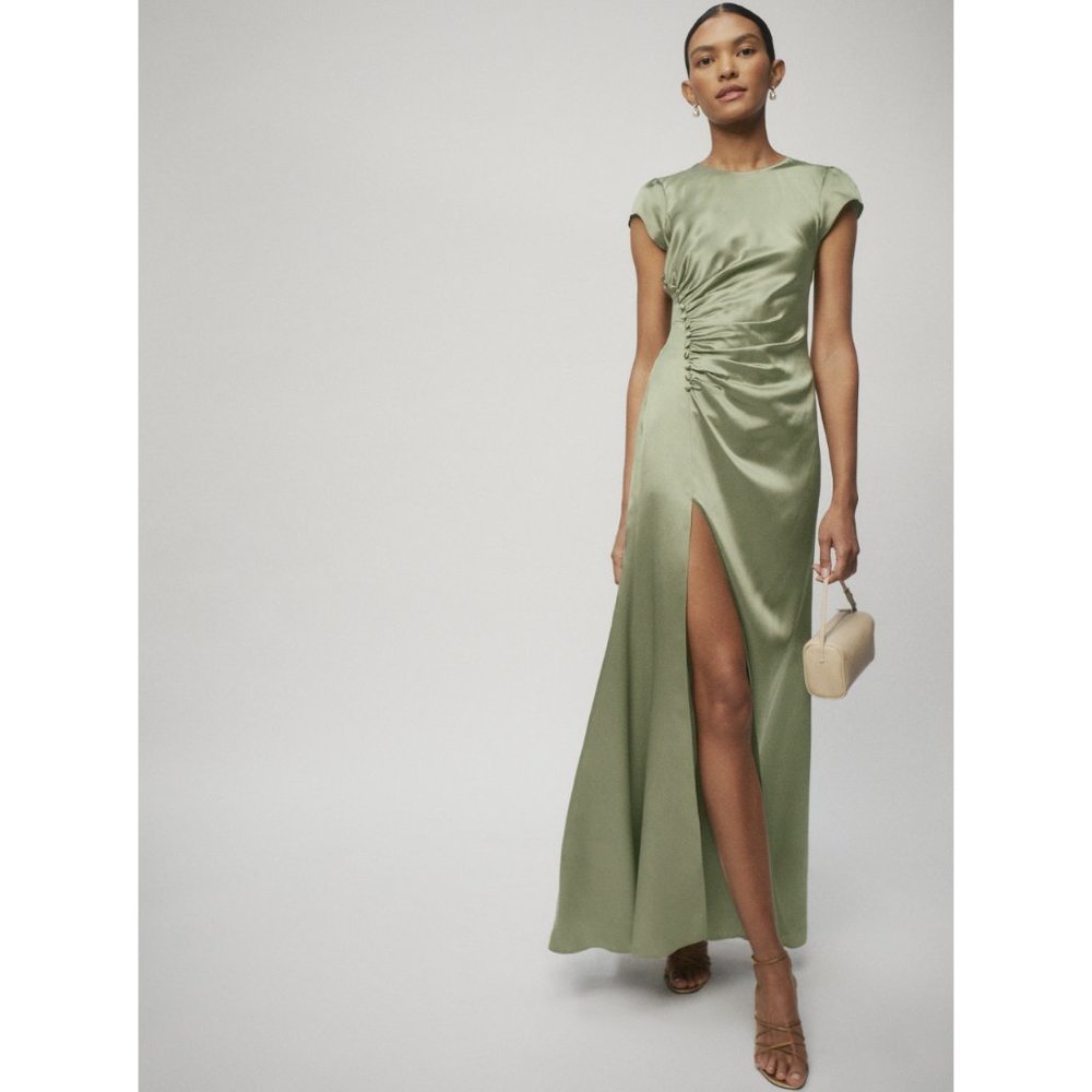Reformation Birch Silk Dress - Artichoke (size 4)